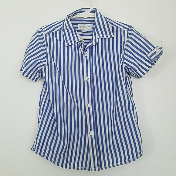 Pumpkin patch blue stripped button up shirt - Picture 1 of 5